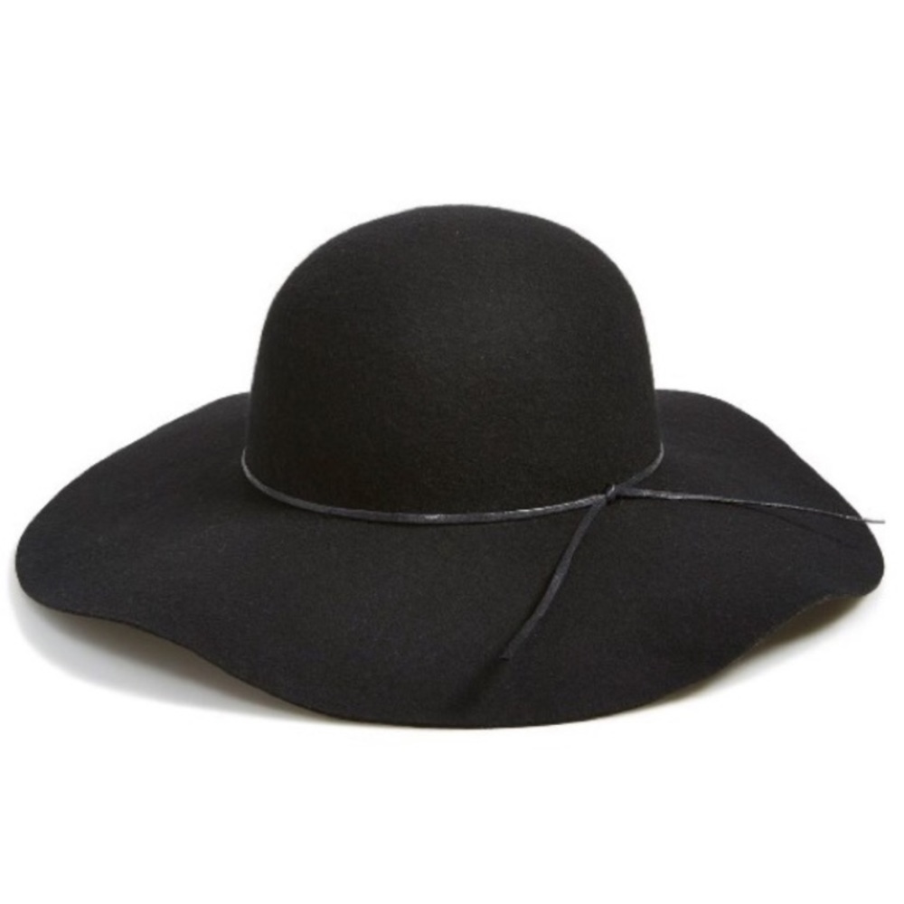 BP Black Wool Wide Brim Felt Floppy Fedora Hat Ribbon Band One size